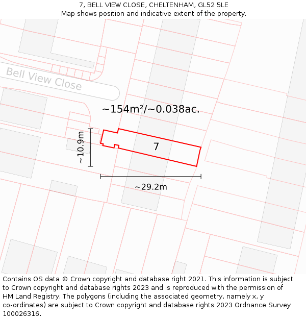7, BELL VIEW CLOSE, CHELTENHAM, GL52 5LE: Plot and title map