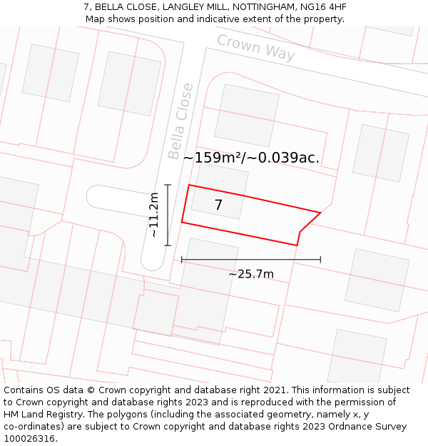 7, BELLA CLOSE, LANGLEY MILL, NOTTINGHAM, NG16 4HF: Plot and title map