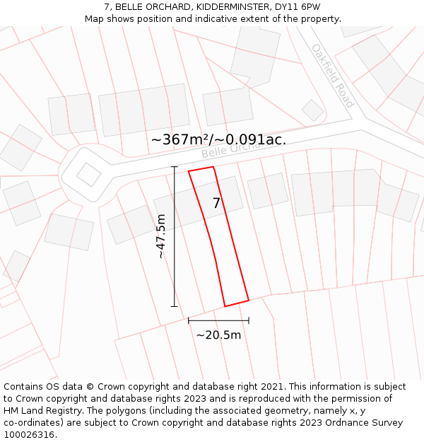7, BELLE ORCHARD, KIDDERMINSTER, DY11 6PW: Plot and title map