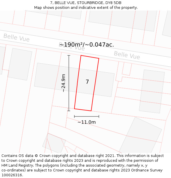 7, BELLE VUE, STOURBRIDGE, DY8 5DB: Plot and title map