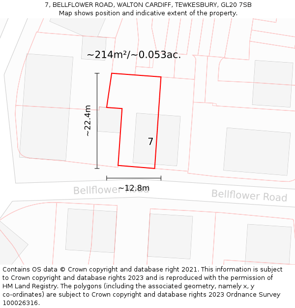 7, BELLFLOWER ROAD, WALTON CARDIFF, TEWKESBURY, GL20 7SB: Plot and title map