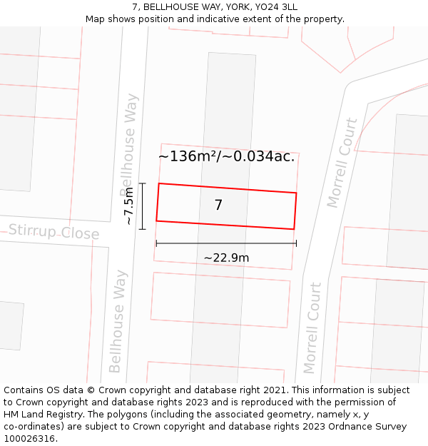7, BELLHOUSE WAY, YORK, YO24 3LL: Plot and title map