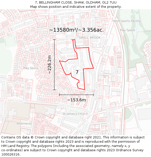 7, BELLINGHAM CLOSE, SHAW, OLDHAM, OL2 7UU: Plot and title map