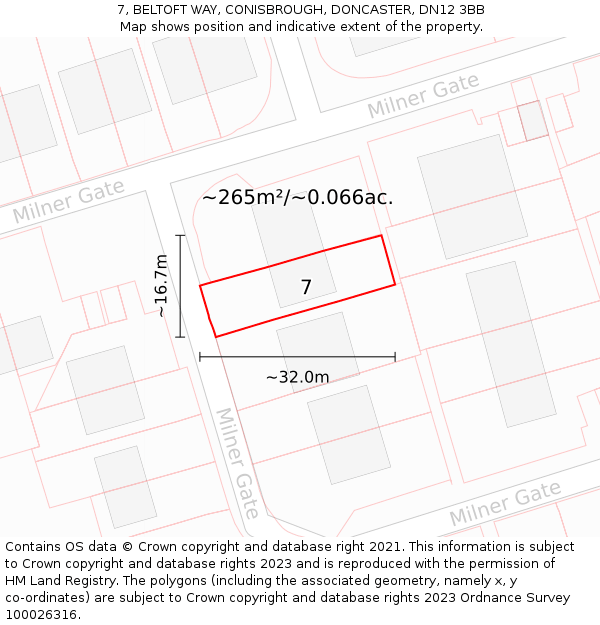 7, BELTOFT WAY, CONISBROUGH, DONCASTER, DN12 3BB: Plot and title map