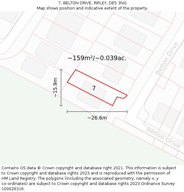 7, BELTON DRIVE, RIPLEY, DE5 3NG: Plot and title map