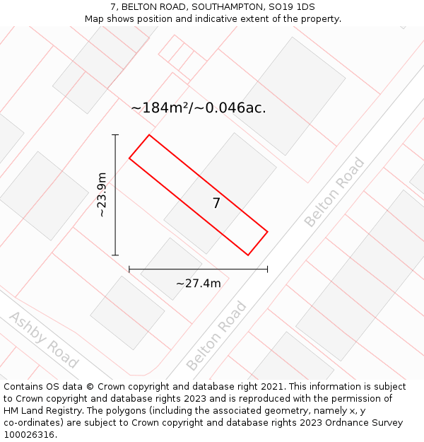 7, BELTON ROAD, SOUTHAMPTON, SO19 1DS: Plot and title map