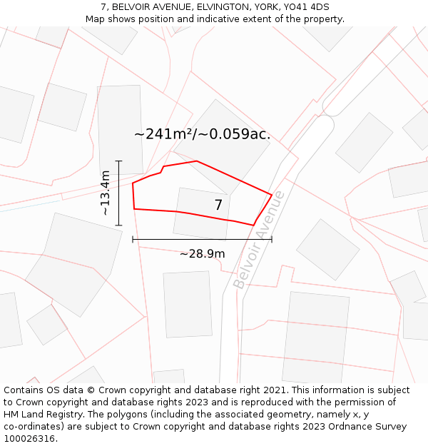 7, BELVOIR AVENUE, ELVINGTON, YORK, YO41 4DS: Plot and title map