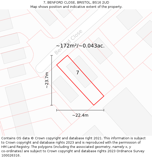 7, BENFORD CLOSE, BRISTOL, BS16 2UD: Plot and title map