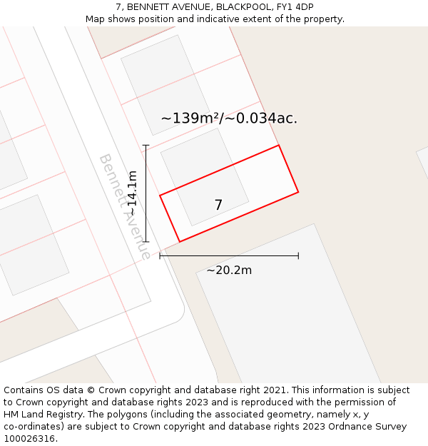 7, BENNETT AVENUE, BLACKPOOL, FY1 4DP: Plot and title map