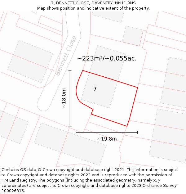7, BENNETT CLOSE, DAVENTRY, NN11 9NS: Plot and title map