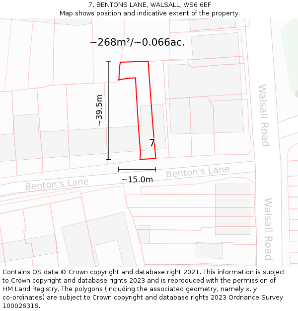 7, BENTONS LANE, WALSALL, WS6 6EF: Plot and title map