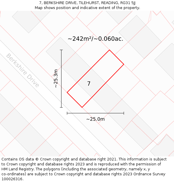 7, BERKSHIRE DRIVE, TILEHURST, READING, RG31 5JJ: Plot and title map