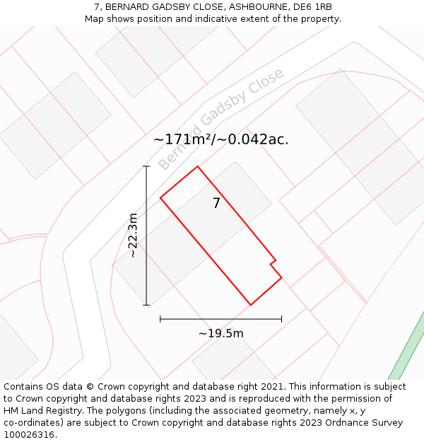7, BERNARD GADSBY CLOSE, ASHBOURNE, DE6 1RB: Plot and title map