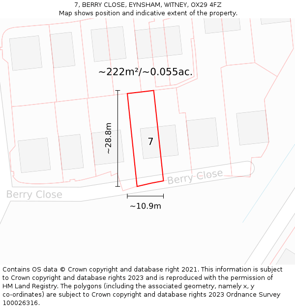 7, BERRY CLOSE, EYNSHAM, WITNEY, OX29 4FZ: Plot and title map