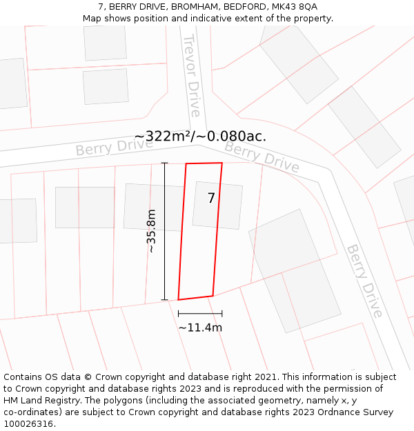 7, BERRY DRIVE, BROMHAM, BEDFORD, MK43 8QA: Plot and title map