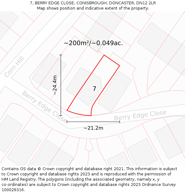 7, BERRY EDGE CLOSE, CONISBROUGH, DONCASTER, DN12 2LR: Plot and title map