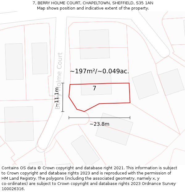 7, BERRY HOLME COURT, CHAPELTOWN, SHEFFIELD, S35 1AN: Plot and title map