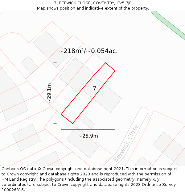 7, BERWICK CLOSE, COVENTRY, CV5 7JE: Plot and title map
