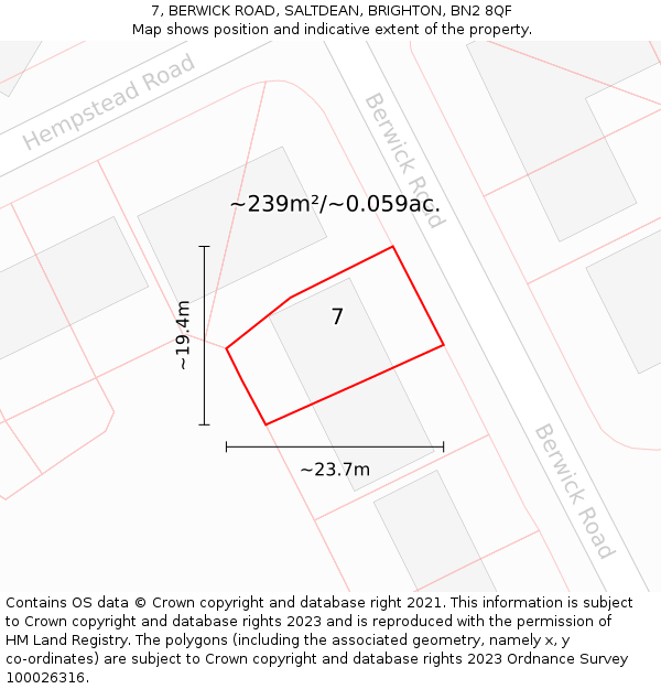 7, BERWICK ROAD, SALTDEAN, BRIGHTON, BN2 8QF: Plot and title map