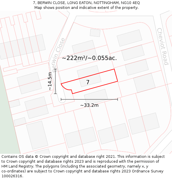 7, BERWIN CLOSE, LONG EATON, NOTTINGHAM, NG10 4EQ: Plot and title map