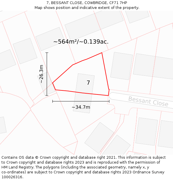 7, BESSANT CLOSE, COWBRIDGE, CF71 7HP: Plot and title map