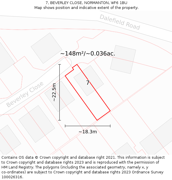 7, BEVERLEY CLOSE, NORMANTON, WF6 1BU: Plot and title map
