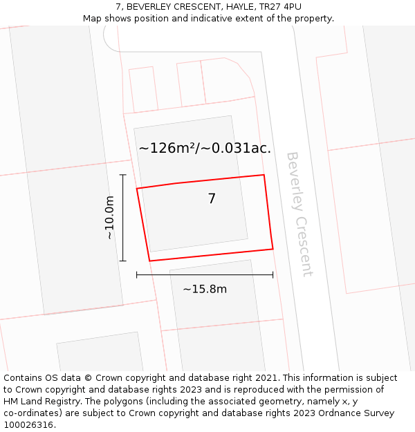 7, BEVERLEY CRESCENT, HAYLE, TR27 4PU: Plot and title map