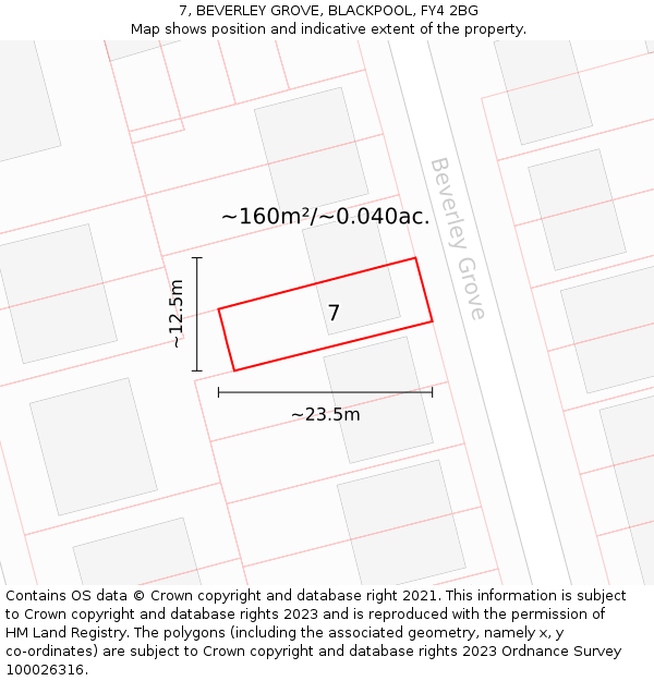 7, BEVERLEY GROVE, BLACKPOOL, FY4 2BG: Plot and title map