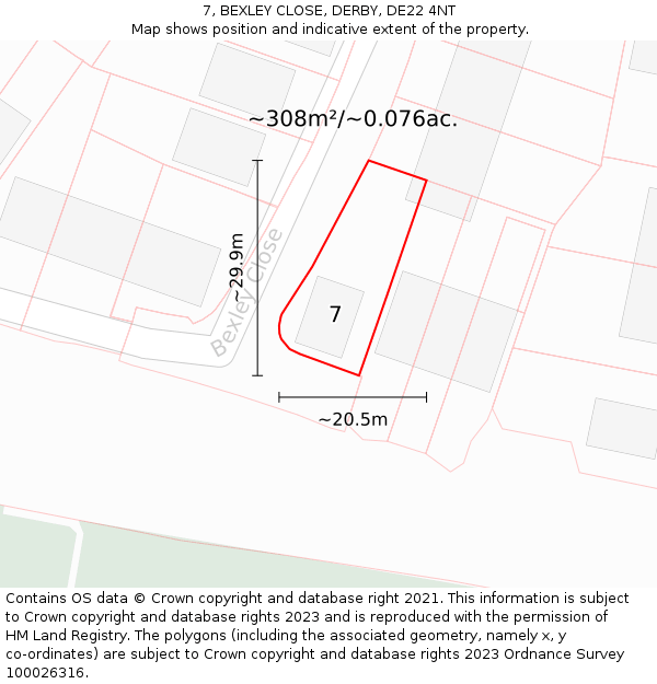 7, BEXLEY CLOSE, DERBY, DE22 4NT: Plot and title map