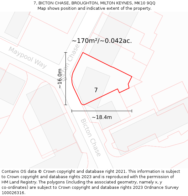 7, BICTON CHASE, BROUGHTON, MILTON KEYNES, MK10 9QQ: Plot and title map