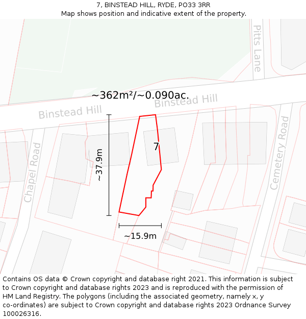 7, BINSTEAD HILL, RYDE, PO33 3RR: Plot and title map