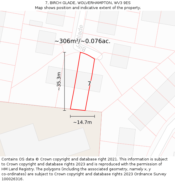 7, BIRCH GLADE, WOLVERHAMPTON, WV3 9ES: Plot and title map
