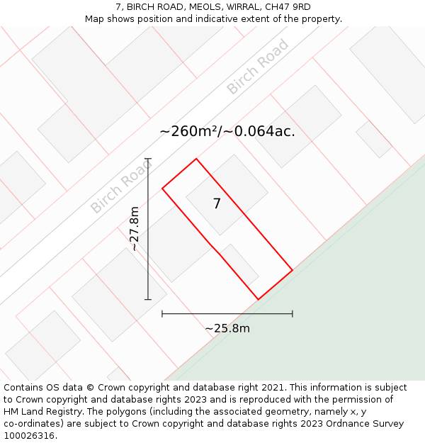 7, BIRCH ROAD, MEOLS, WIRRAL, CH47 9RD: Plot and title map