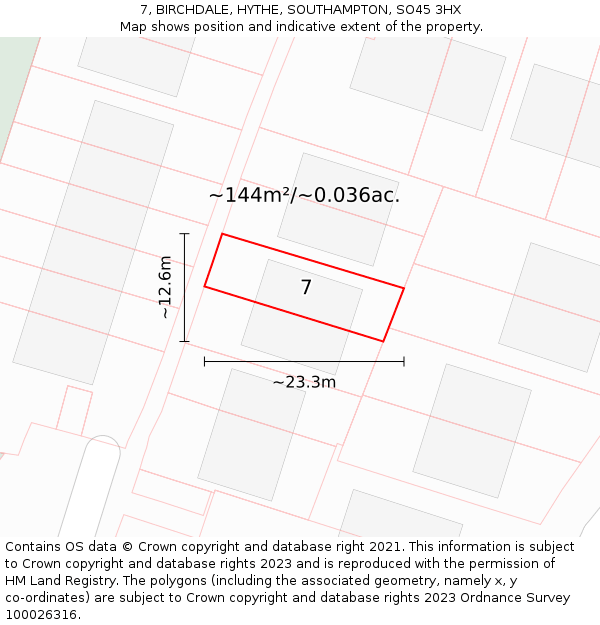 7, BIRCHDALE, HYTHE, SOUTHAMPTON, SO45 3HX: Plot and title map