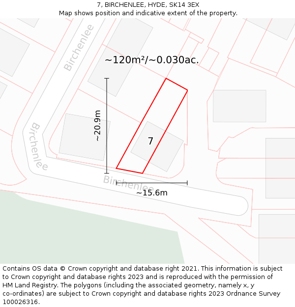 7, BIRCHENLEE, HYDE, SK14 3EX: Plot and title map