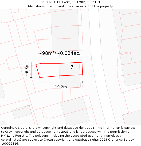 7, BIRCHFIELD WAY, TELFORD, TF3 5HN: Plot and title map