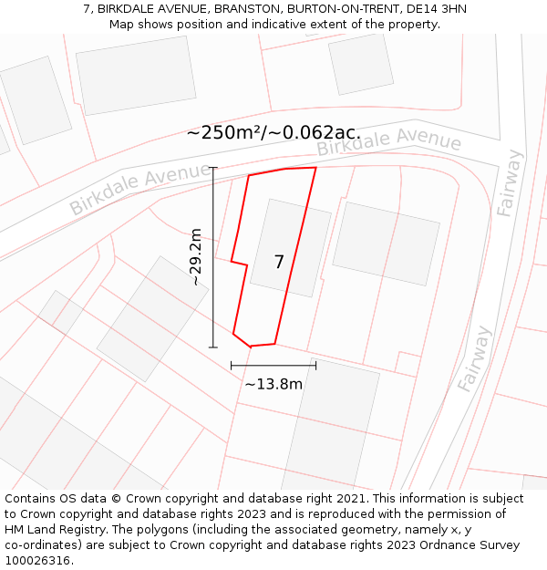 7, BIRKDALE AVENUE, BRANSTON, BURTON-ON-TRENT, DE14 3HN: Plot and title map
