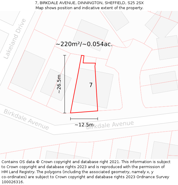 7, BIRKDALE AVENUE, DINNINGTON, SHEFFIELD, S25 2SX: Plot and title map