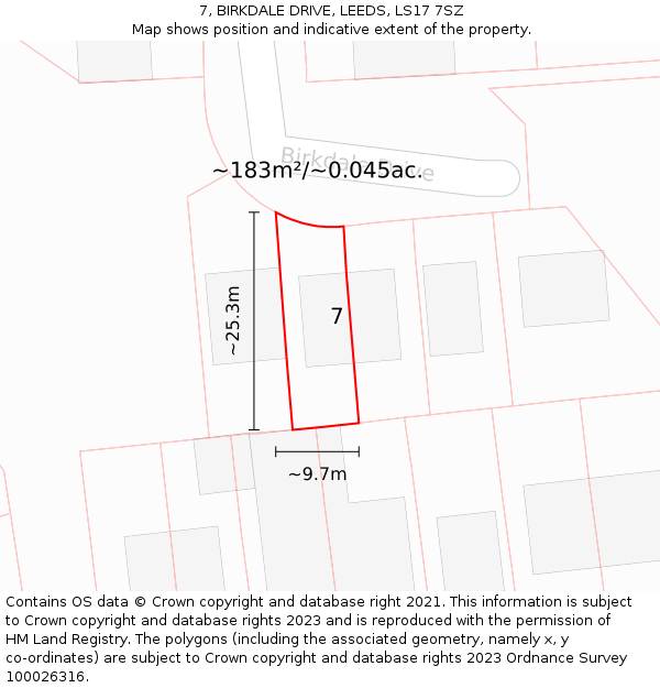 7, BIRKDALE DRIVE, LEEDS, LS17 7SZ: Plot and title map