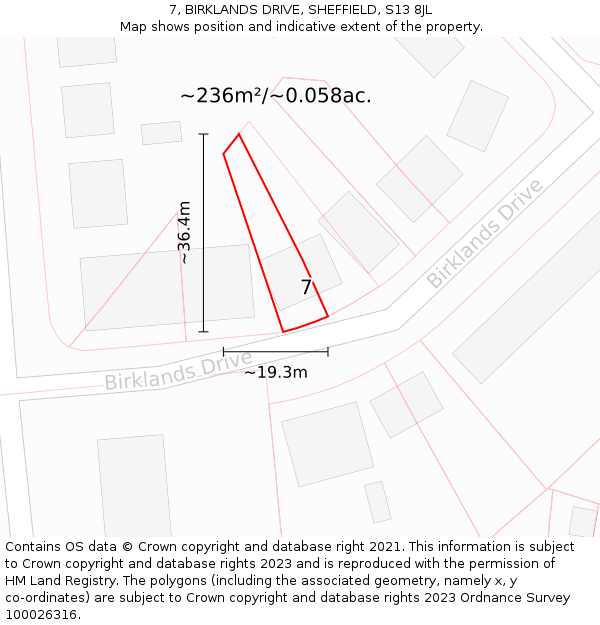 7, BIRKLANDS DRIVE, SHEFFIELD, S13 8JL: Plot and title map