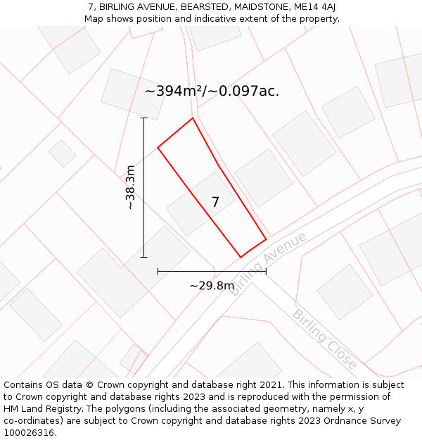 7, BIRLING AVENUE, BEARSTED, MAIDSTONE, ME14 4AJ: Plot and title map