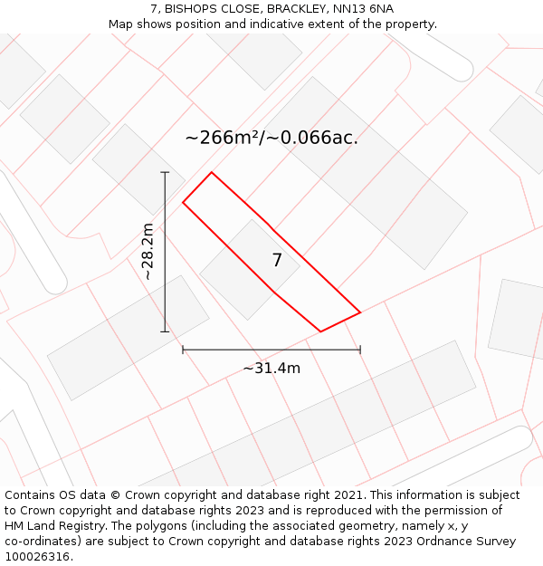 7, BISHOPS CLOSE, BRACKLEY, NN13 6NA: Plot and title map