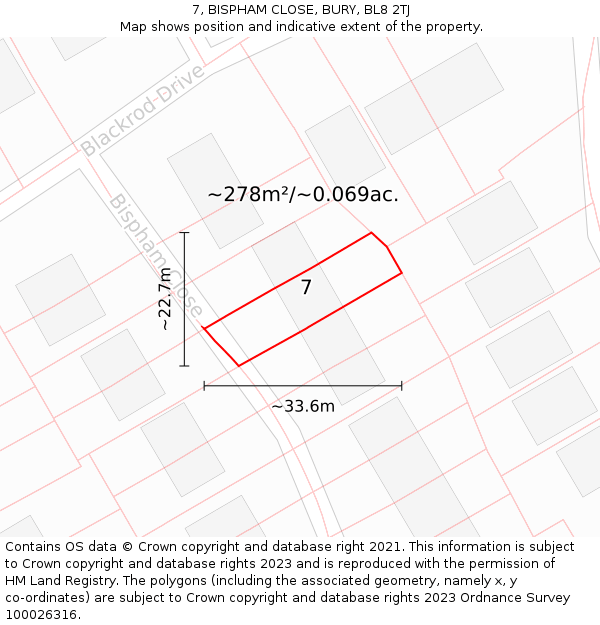 7, BISPHAM CLOSE, BURY, BL8 2TJ: Plot and title map