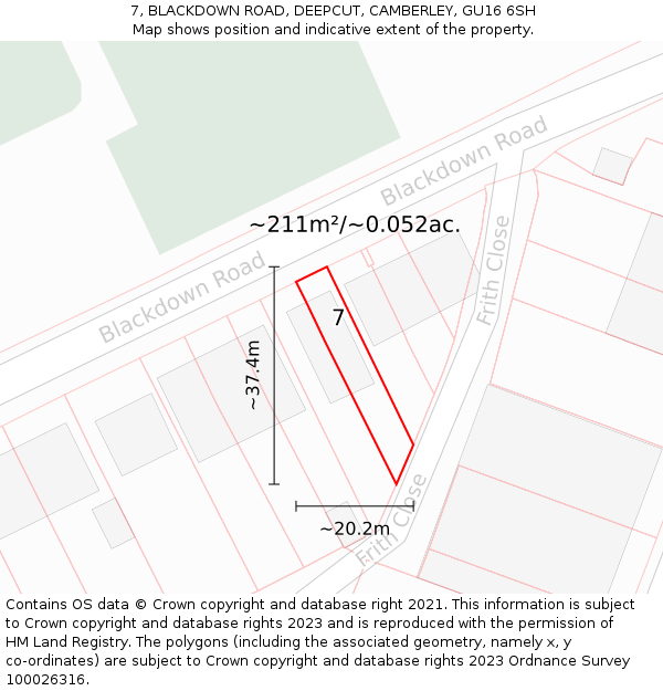 7, BLACKDOWN ROAD, DEEPCUT, CAMBERLEY, GU16 6SH: Plot and title map