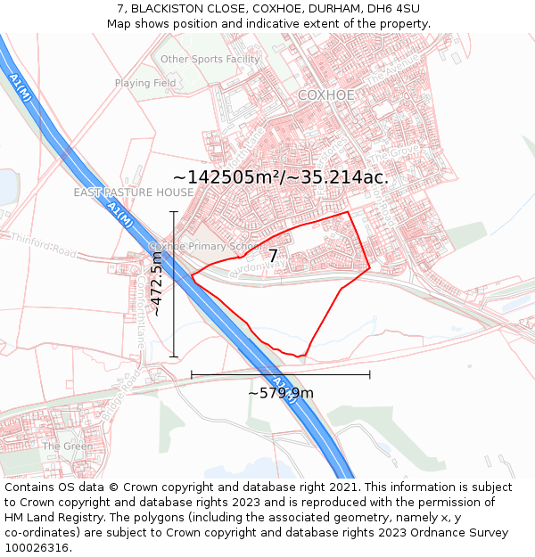 7, BLACKISTON CLOSE, COXHOE, DURHAM, DH6 4SU: Plot and title map