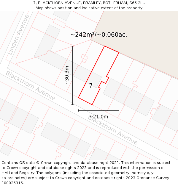 7, BLACKTHORN AVENUE, BRAMLEY, ROTHERHAM, S66 2LU: Plot and title map