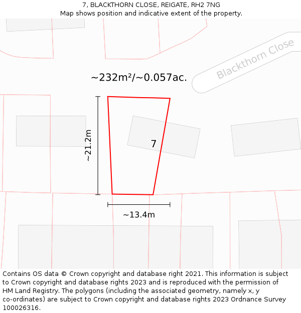 7, BLACKTHORN CLOSE, REIGATE, RH2 7NG: Plot and title map