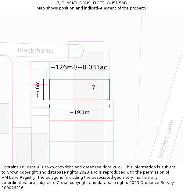 7, BLACKTHORNS, FLEET, GU51 5AD: Plot and title map