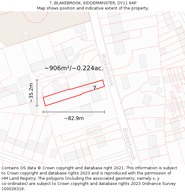 7, BLAKEBROOK, KIDDERMINSTER, DY11 6AP: Plot and title map