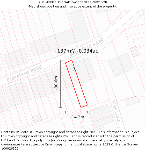 7, BLAKEFIELD ROAD, WORCESTER, WR2 5DR: Plot and title map